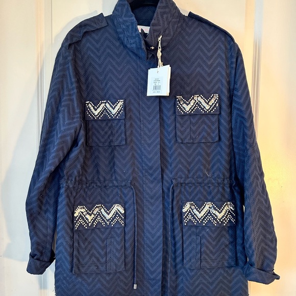 NEW Sass& Bide Navy&Rhinestone Citrone Dreams Drawstring Bling Lightweight Coat - Picture 9 of 11